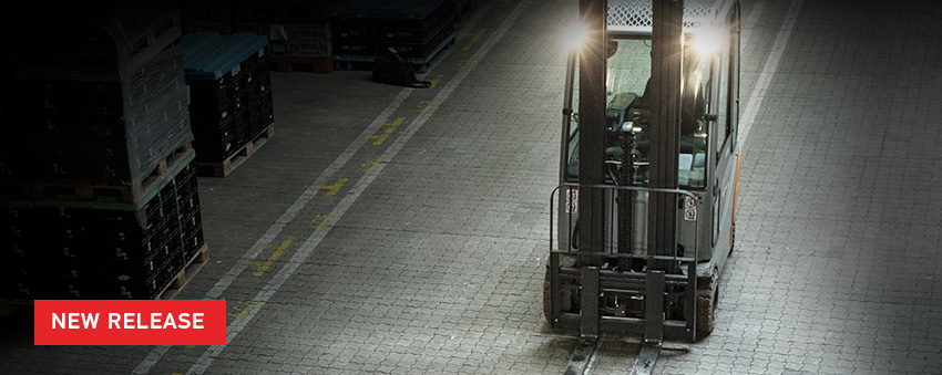 Text New Release over image of Forklift