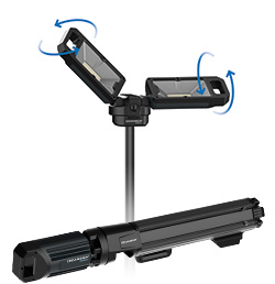 Tower 5 CONNECT light adjustability diagram plus stowed configuration