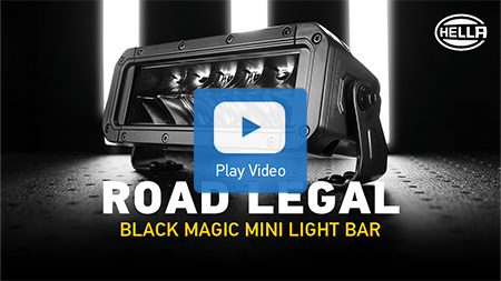 Road Legal Black Magic Mini Light bar text over product on styled background